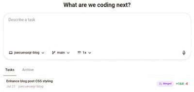 Codex task UI with completed PR
